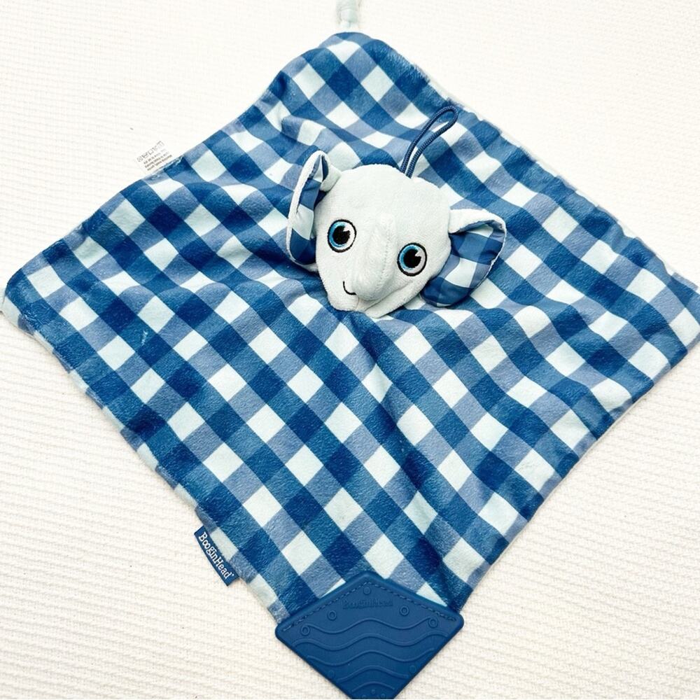 Booginhead lovey security blanket teether elephant blue gingham